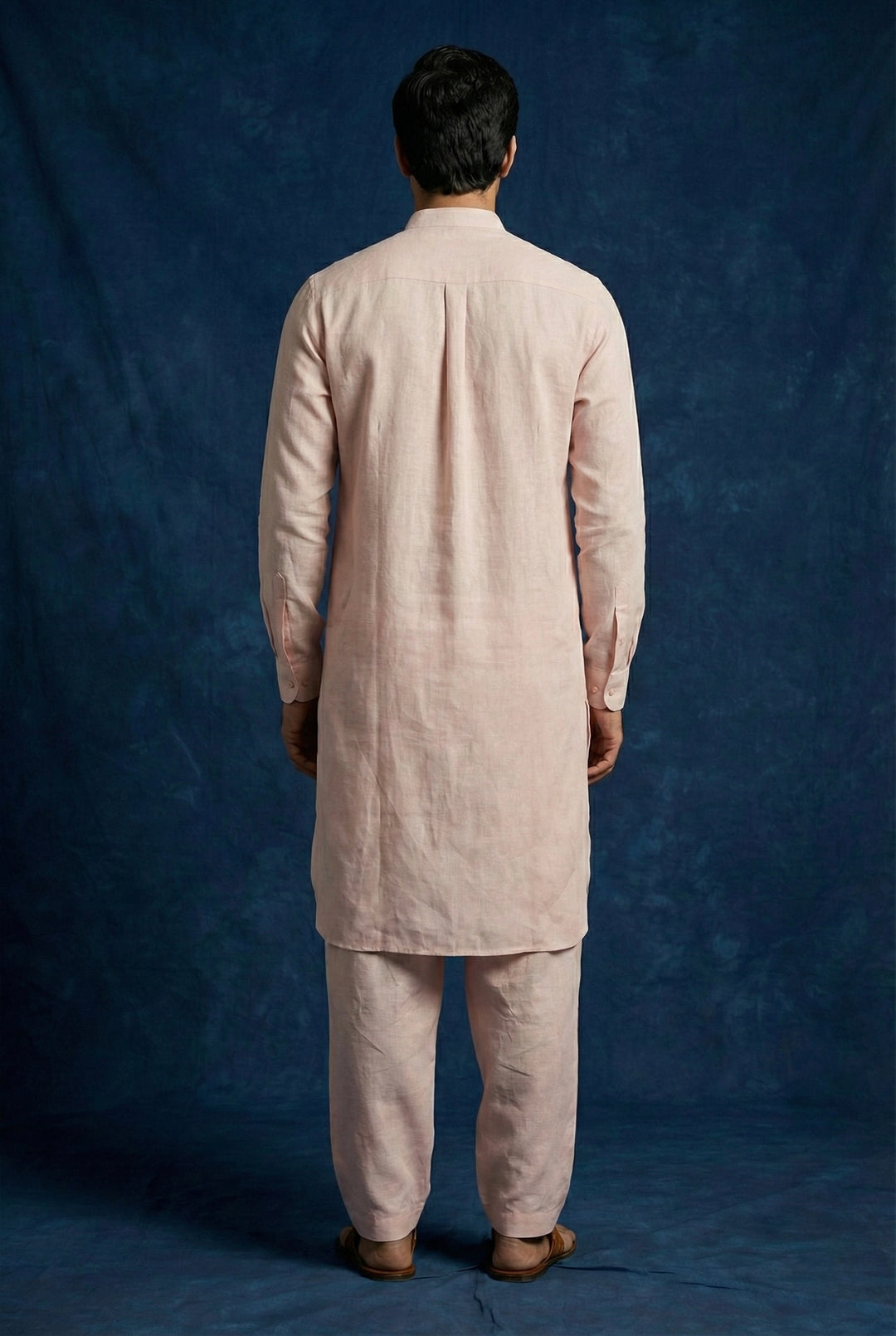 Abees Pink linen solid kurta set with pyjama - back view