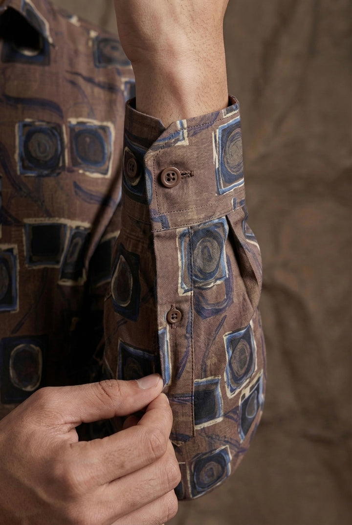 Brown Geometric Print Designer Shirt