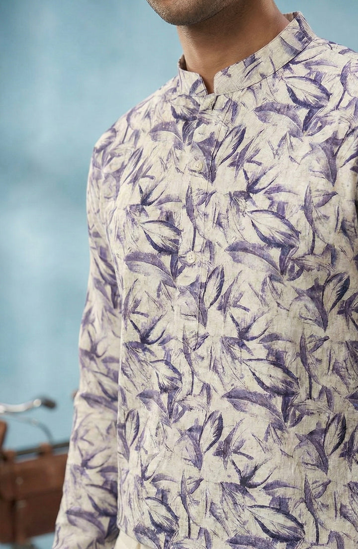 Abees White cotton printed kurta set ivory lavender - back view
