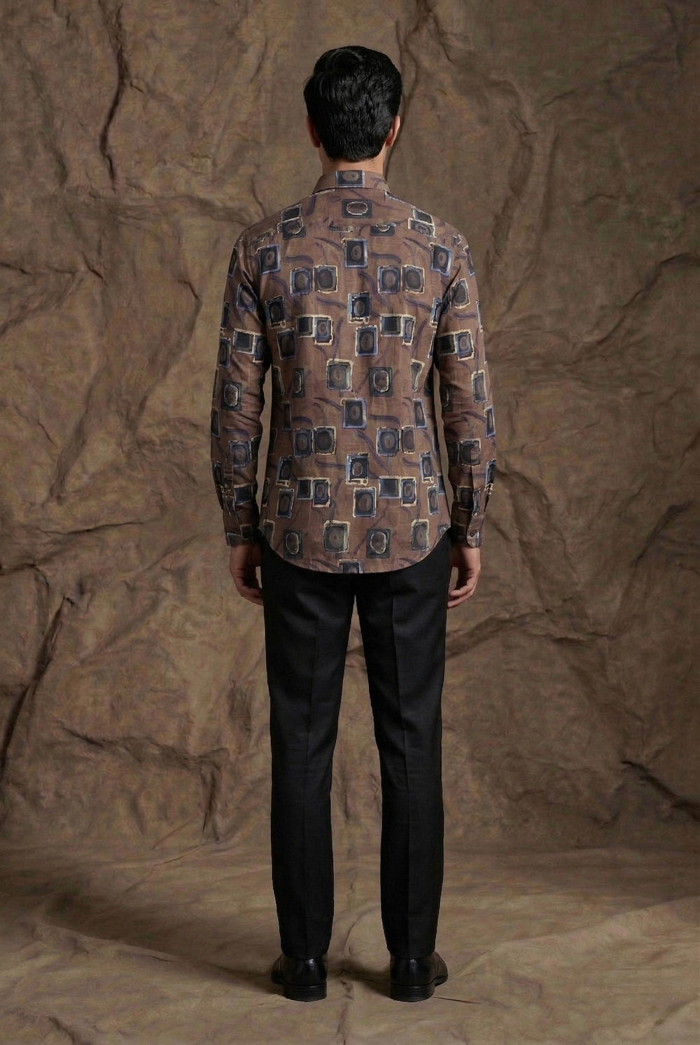 Brown Geometric Print Designer Shirt