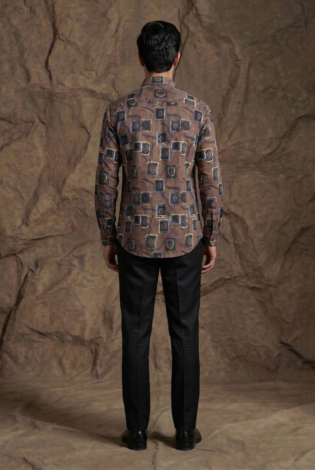 Brown Geometric Print Designer Shirt