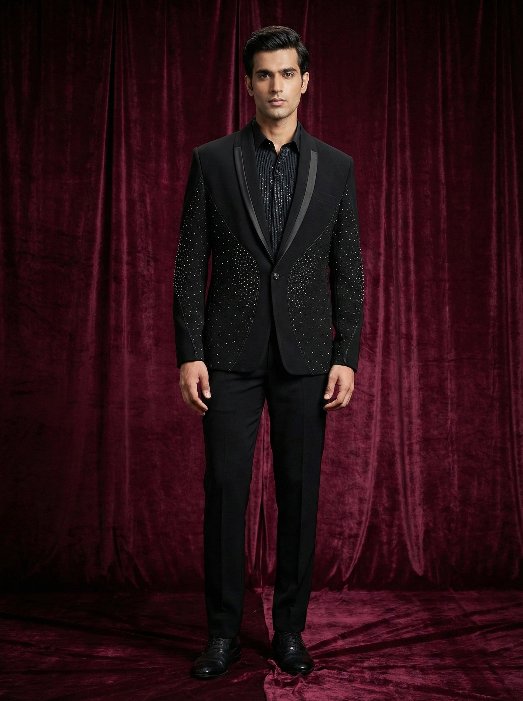 Black Embellished Evening Suit for Men – Luxury Party Wear