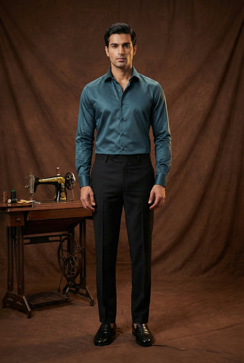 Abees Teal blue solid formal shirt - front view
