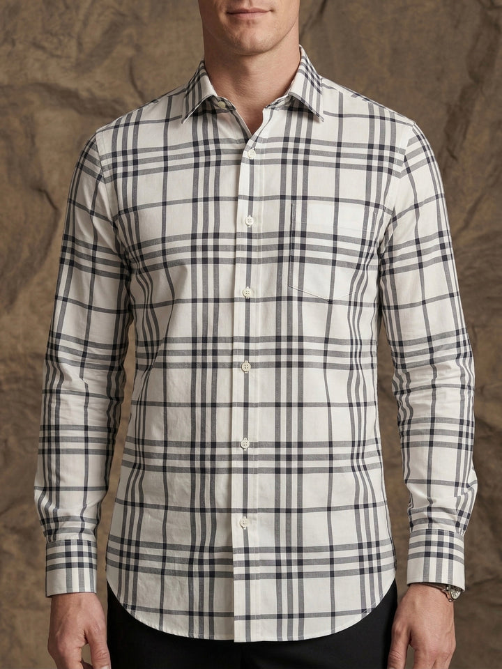 Classic White Checkered Premium Cotton Shirt