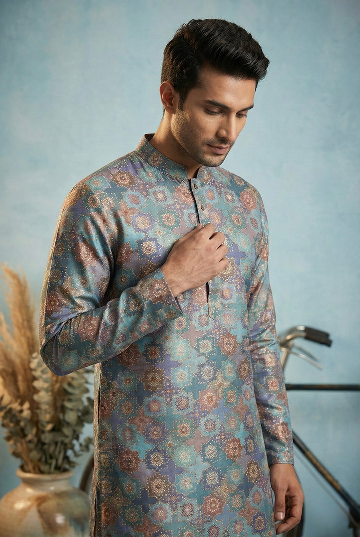 Abees Blue geometric printed kurta - back view