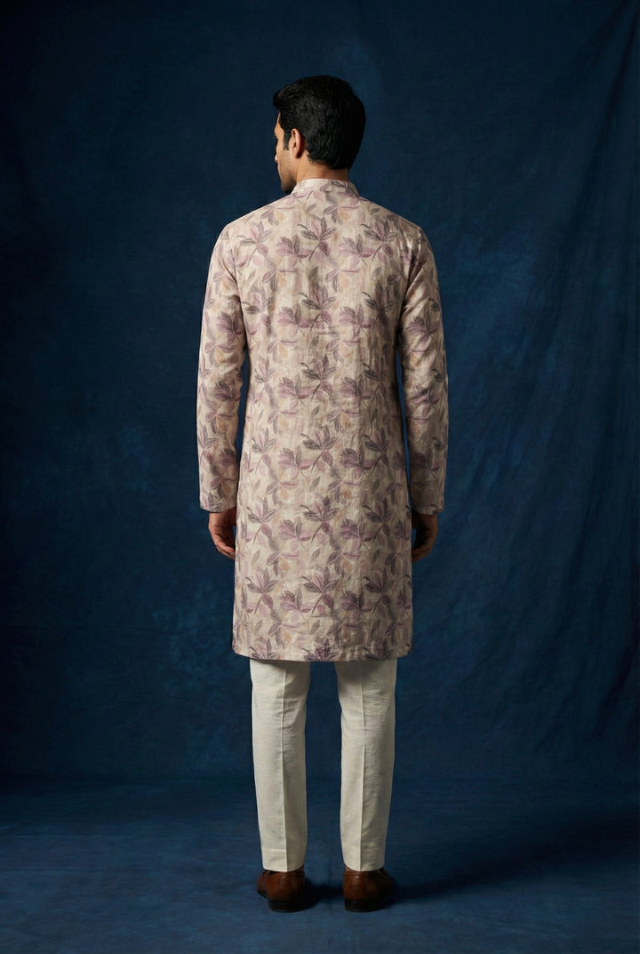 Abees Beige linen printed kurta for men - side view