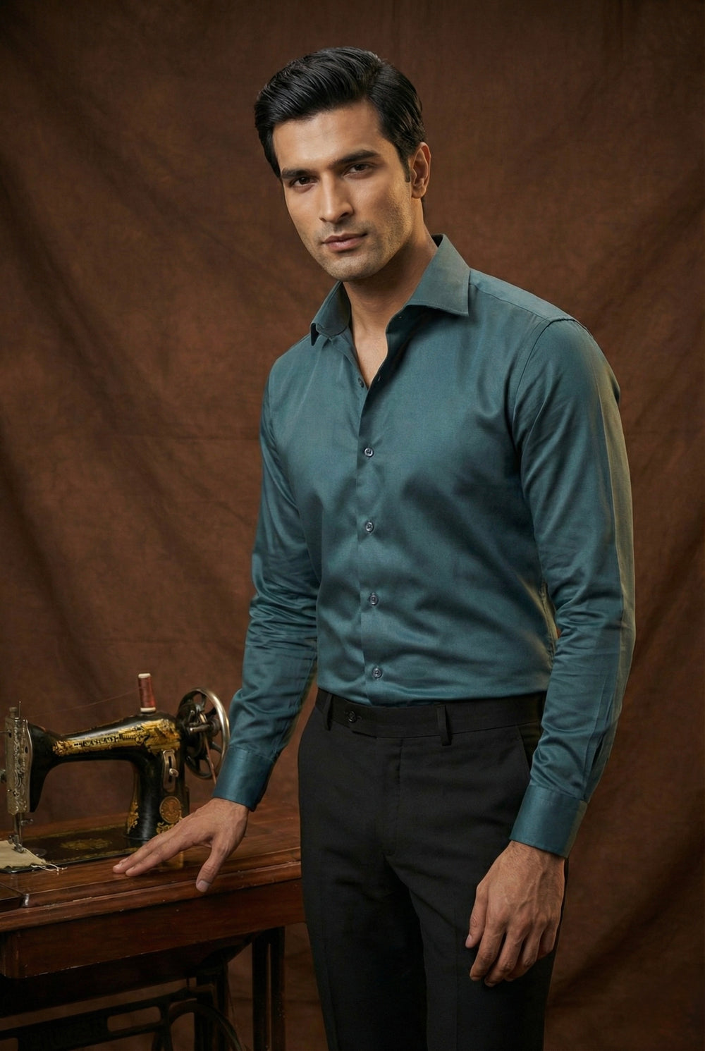 Abees Teal blue solid formal shirt - side view