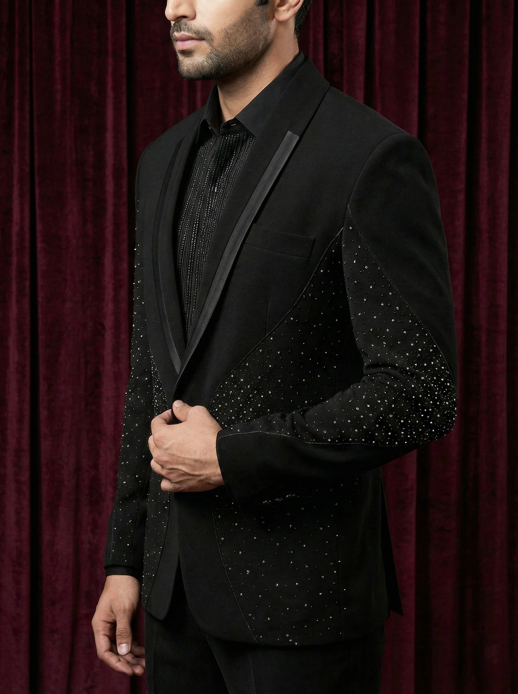 Black Embellished Evening Suit for Men – Luxury Party Wear