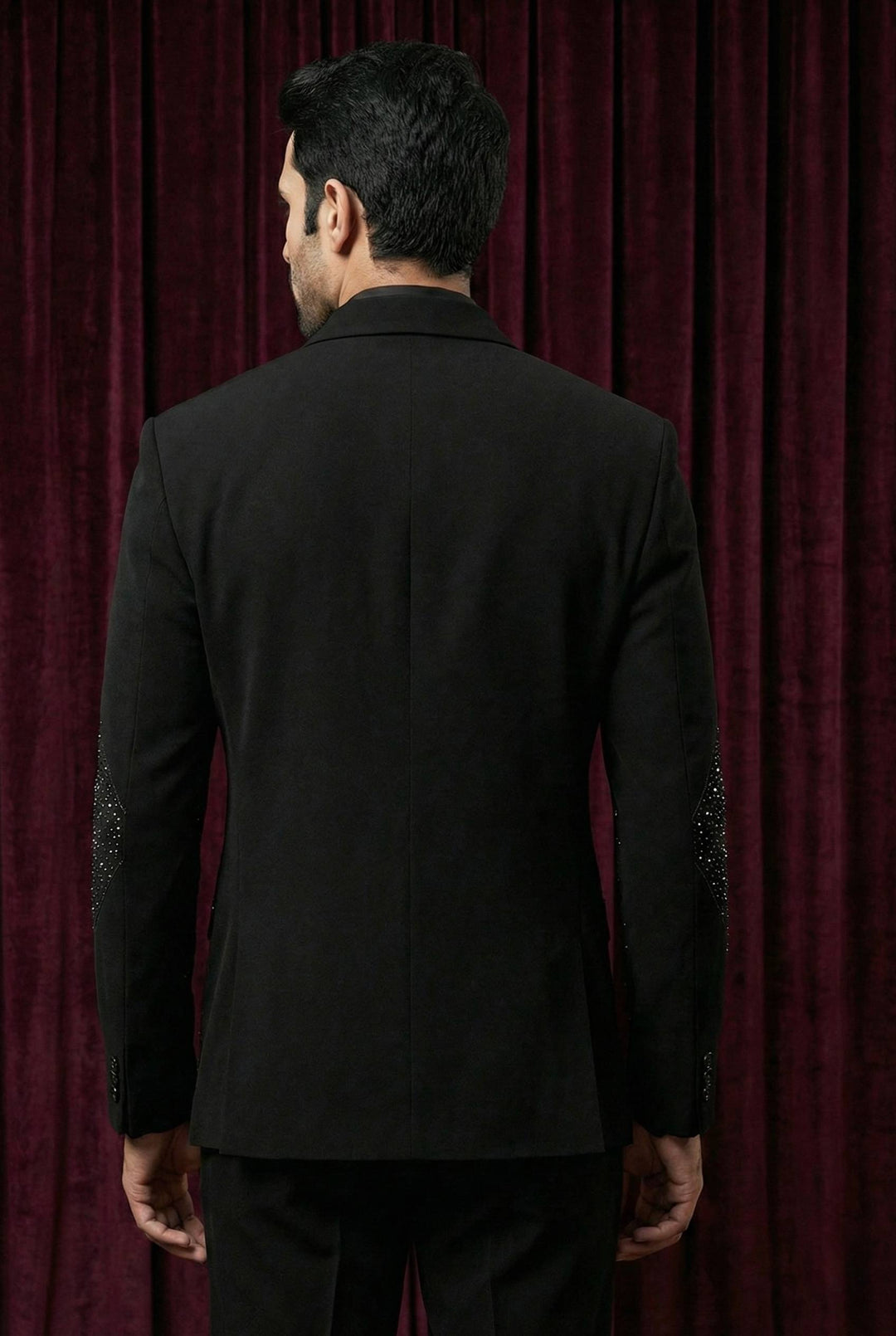 Abees Black sequin embellished tuxedo suit for men - detail view 1