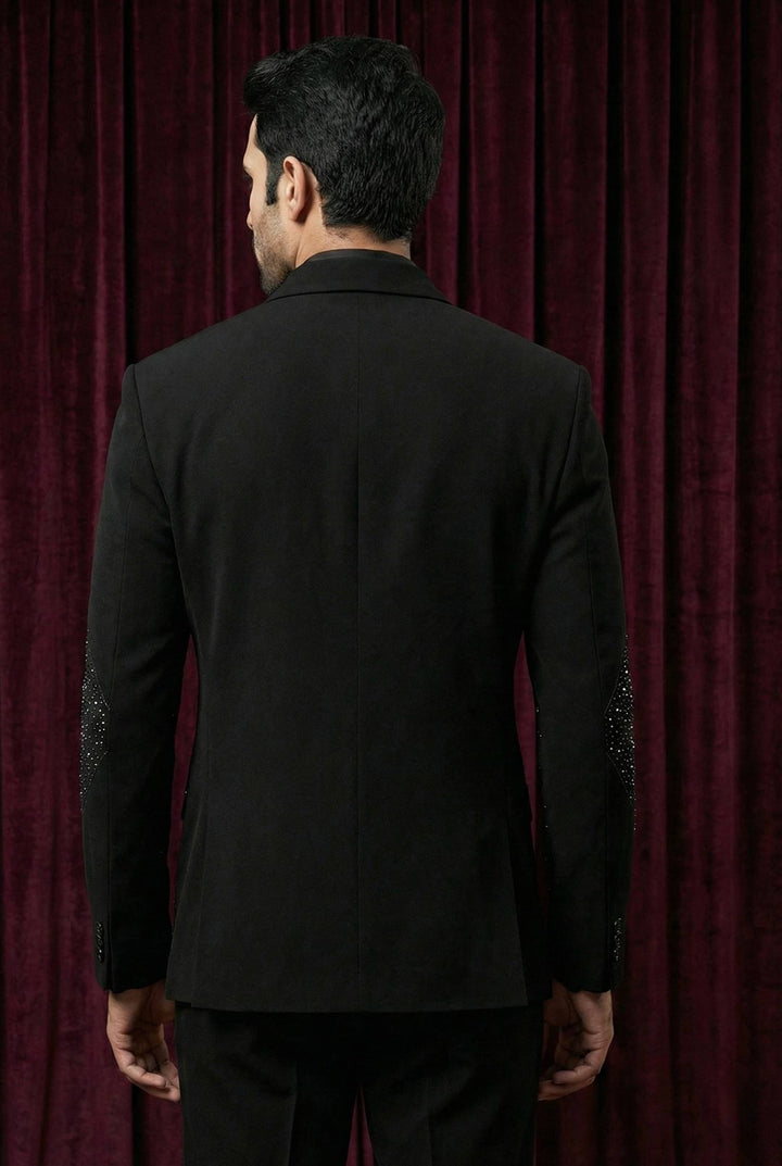 Abees Black sequin embellished tuxedo suit for men - detail view 1