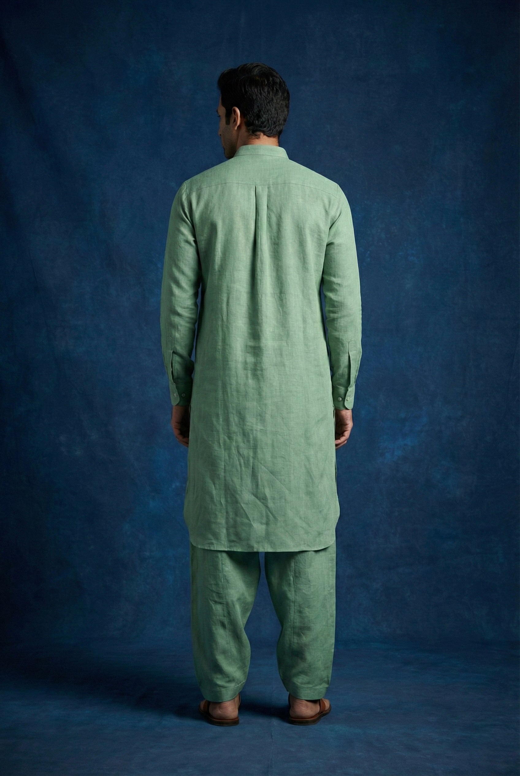 Sage Green 100% Linen Kurta Pajama Set for Men