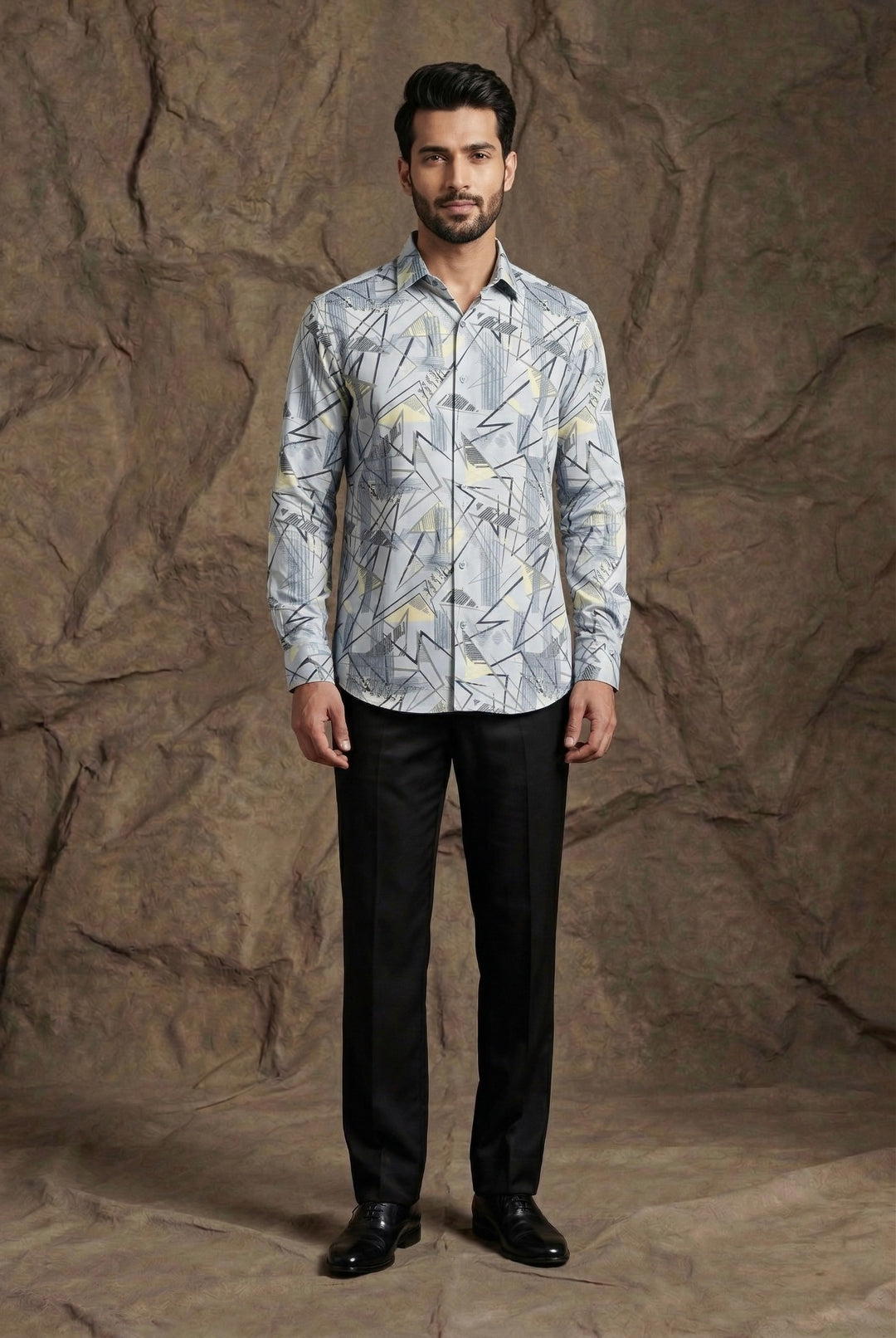 Grey Geometric Print Designer Shirt