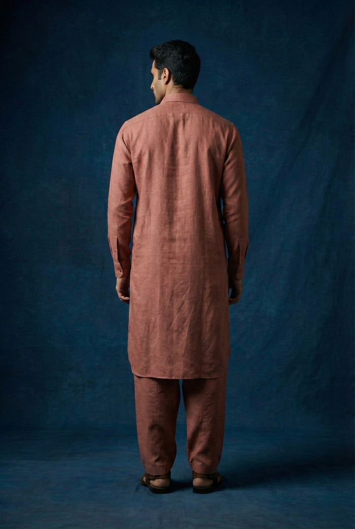 Abees Brown linen solid kurta set with pyjama - side view