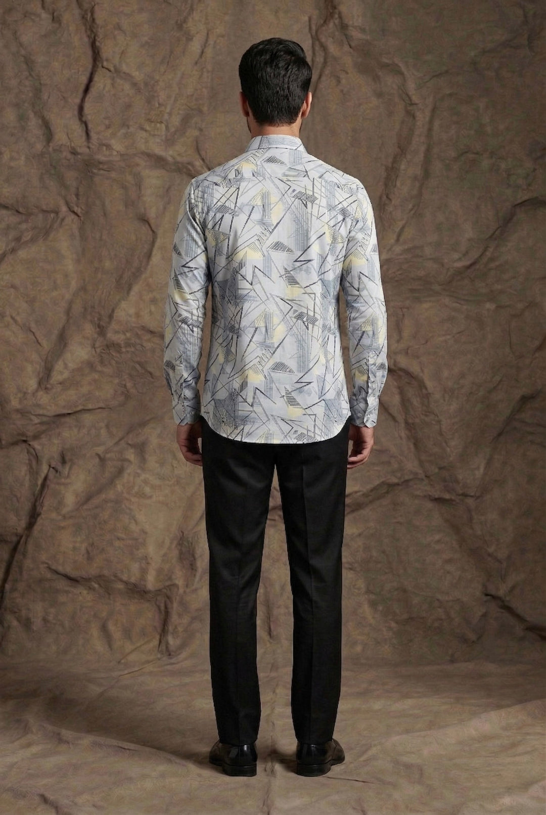 Grey Geometric Print Designer Shirt