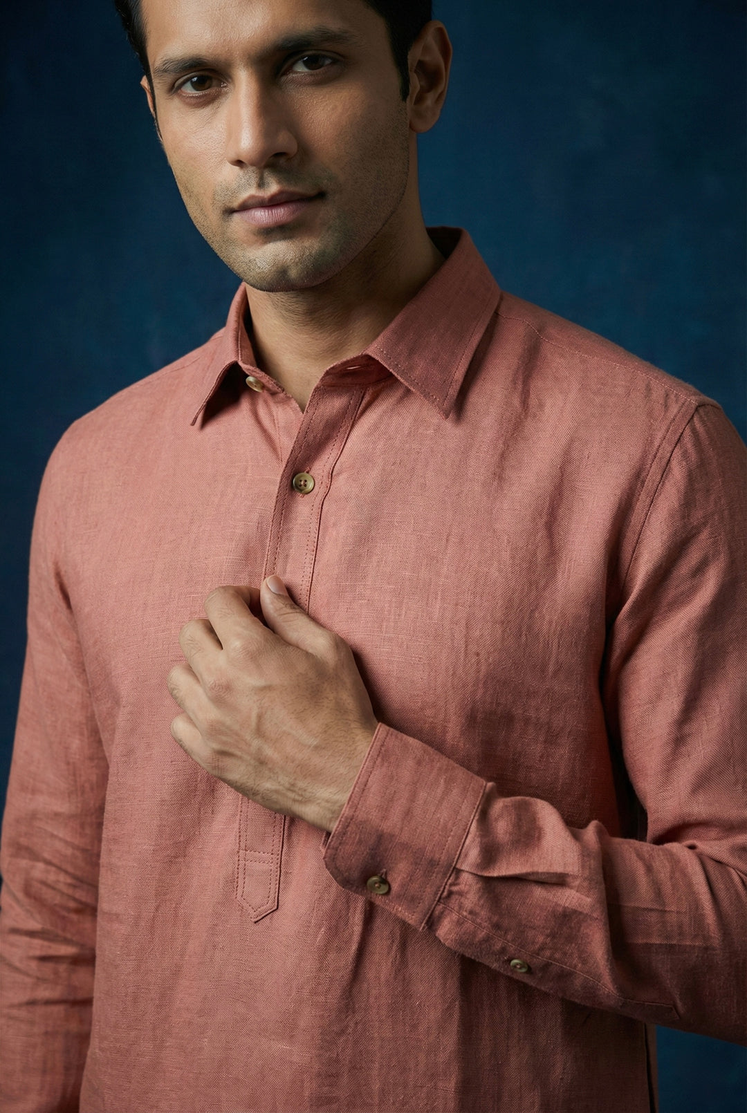 Abees Brown linen solid kurta set with pyjama - detail view 1