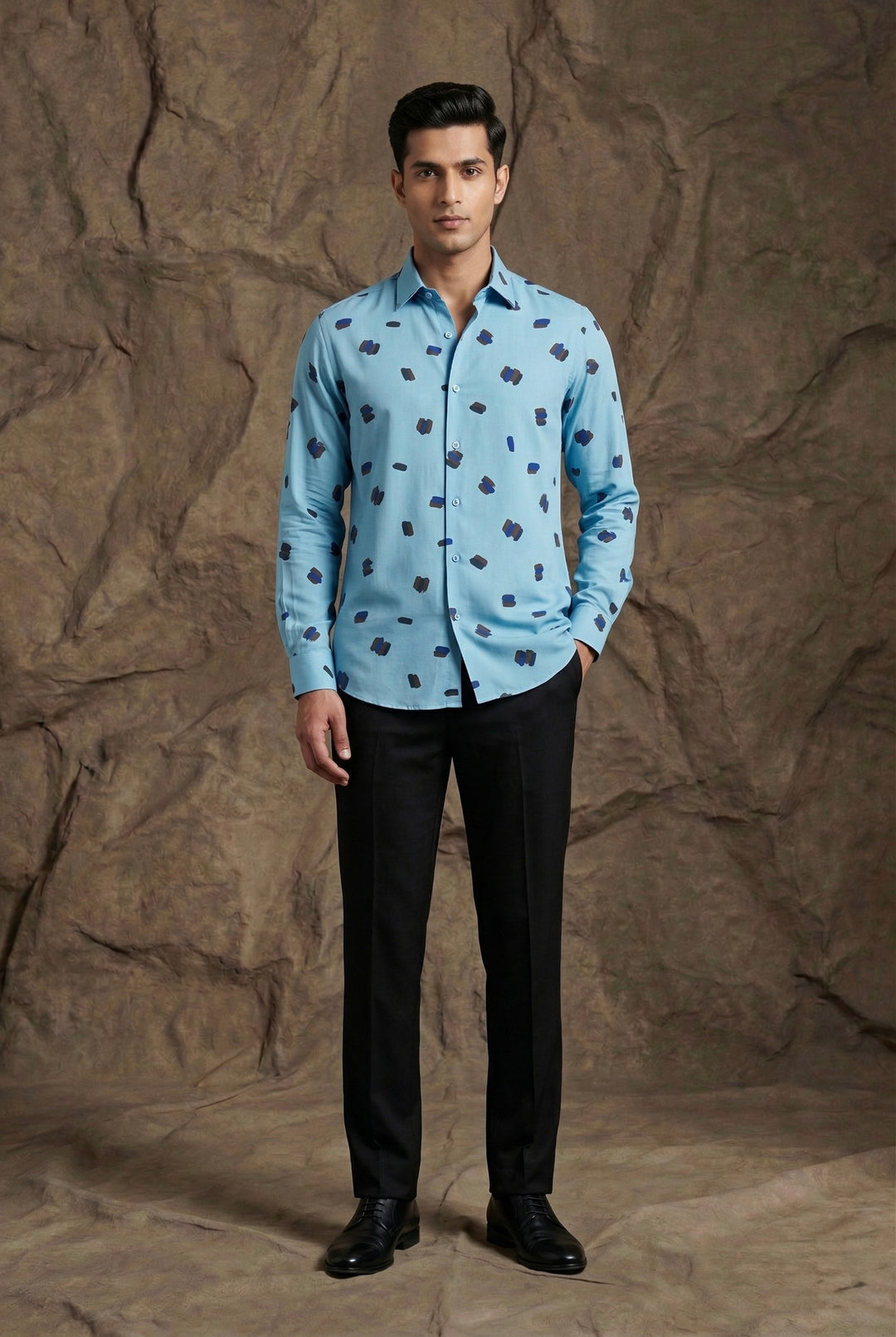 Sky Blue Abstract Print Designer Shirt