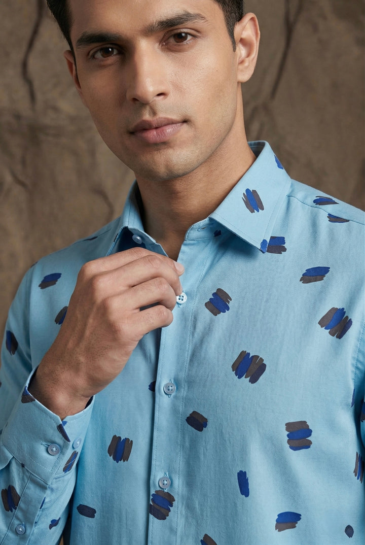 Sky Blue Abstract Print Designer Shirt
