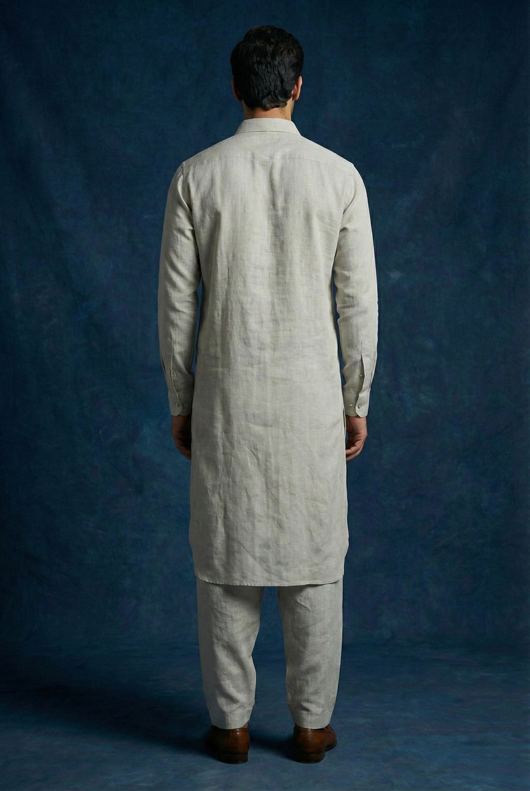 Abees Grey linen solid kurta set - side view