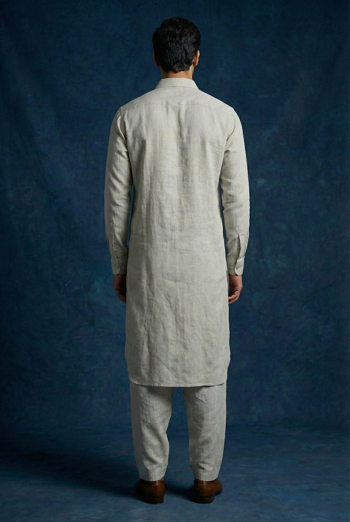 Abees Grey linen solid kurta set - side view