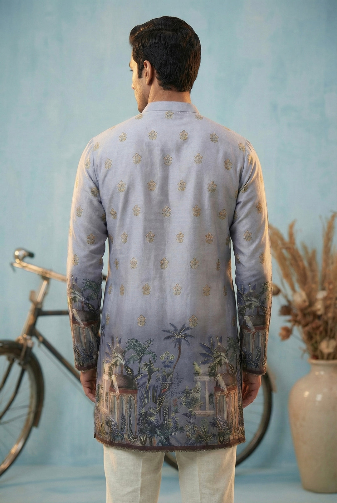 Abees Blue printed scenic kurta for men - side view
