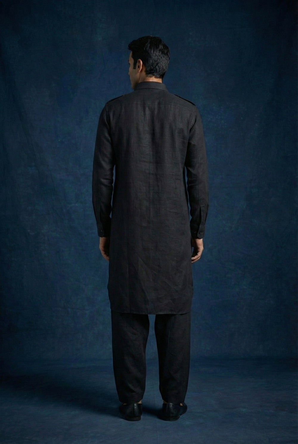 Abees Black linen solid kurta set with pyjama - detail view 1