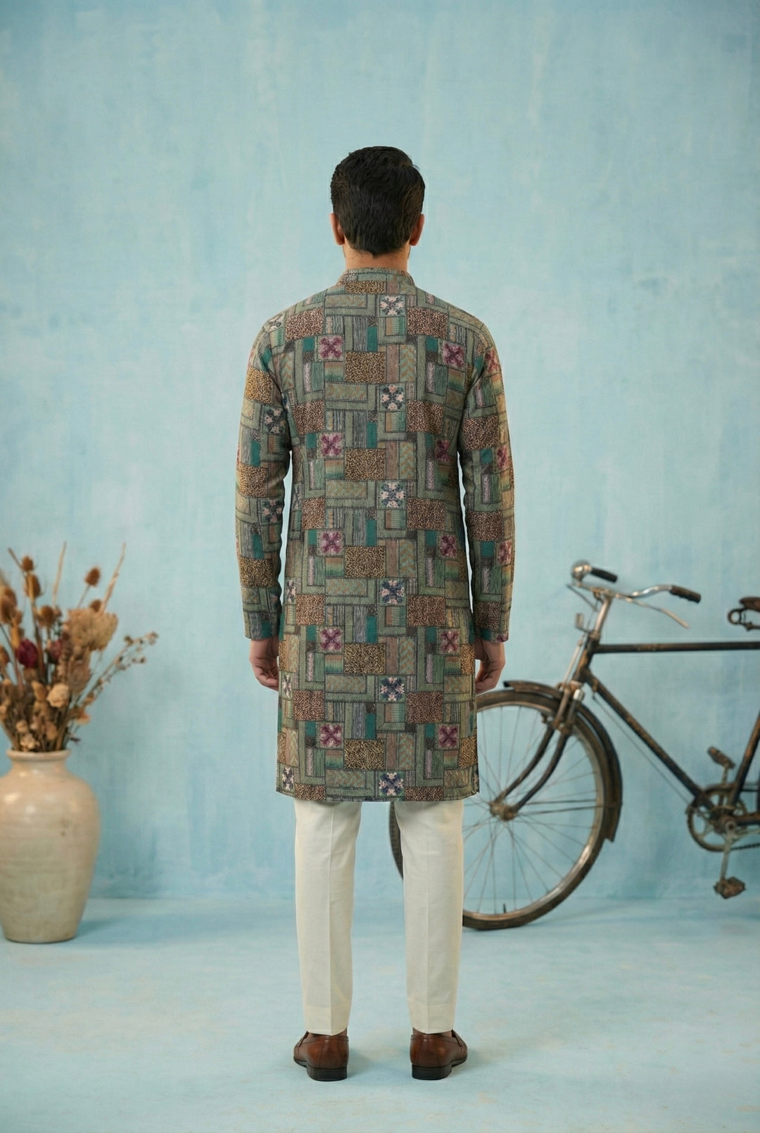 Teal Mosaic Printed Kurta for Men