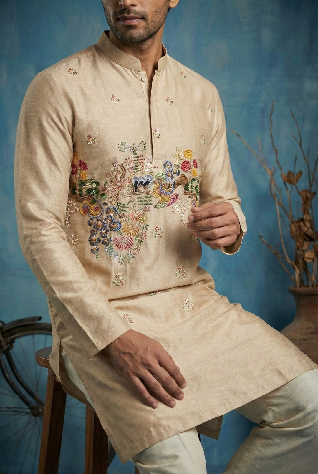 Abees Gold floral embroidered kurta set - back view