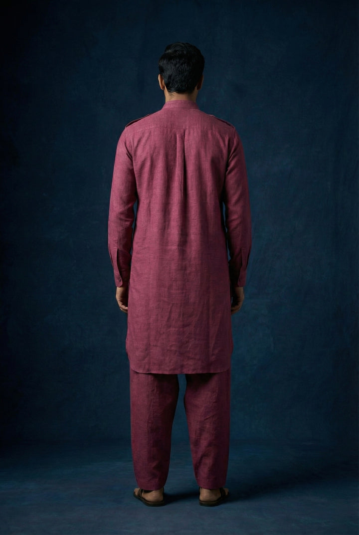Abees Maroon linen solid kurta set - detail view 1