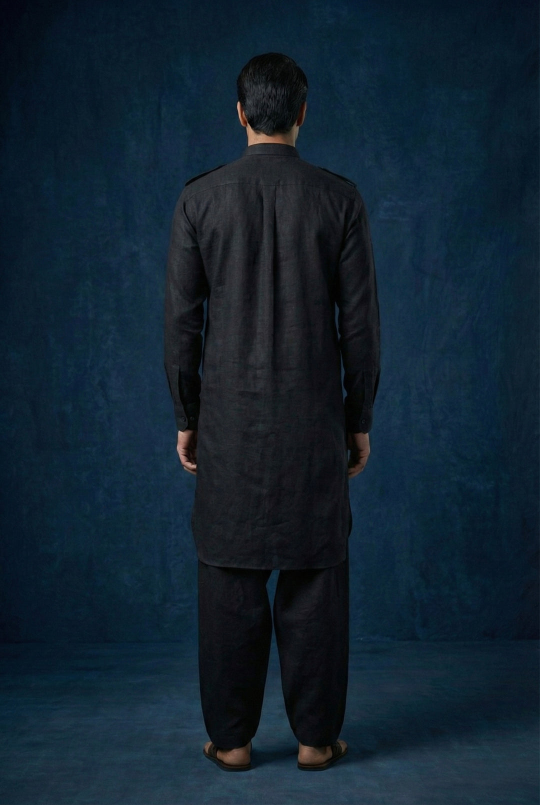Abees Black linen solid kurta set - detail view 1