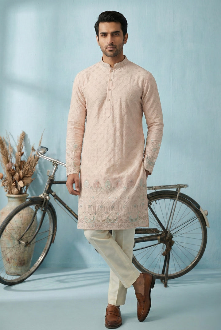 Abees Beige embroidered kurta set - back view