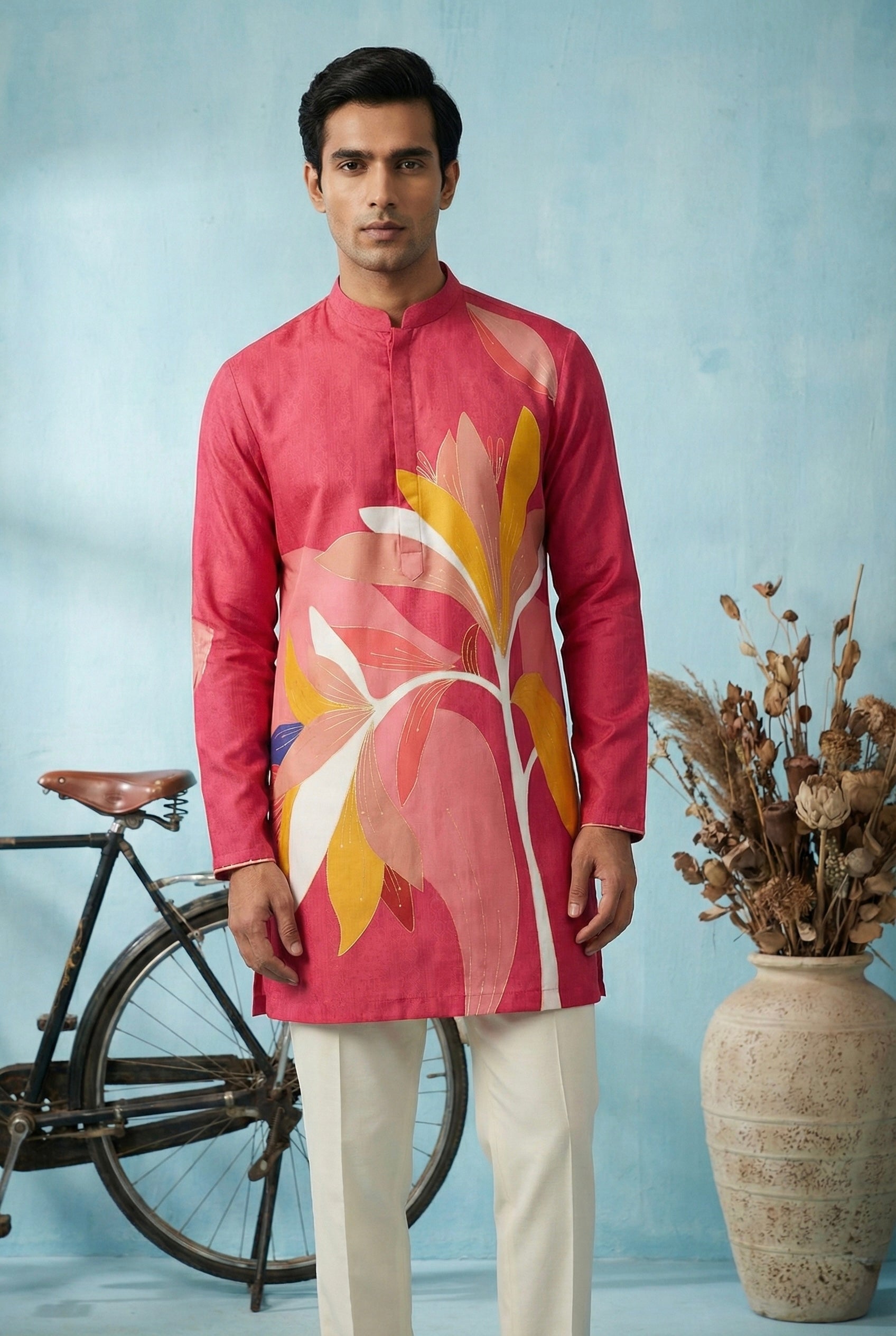 Coral Floral Printed Kurta for Men