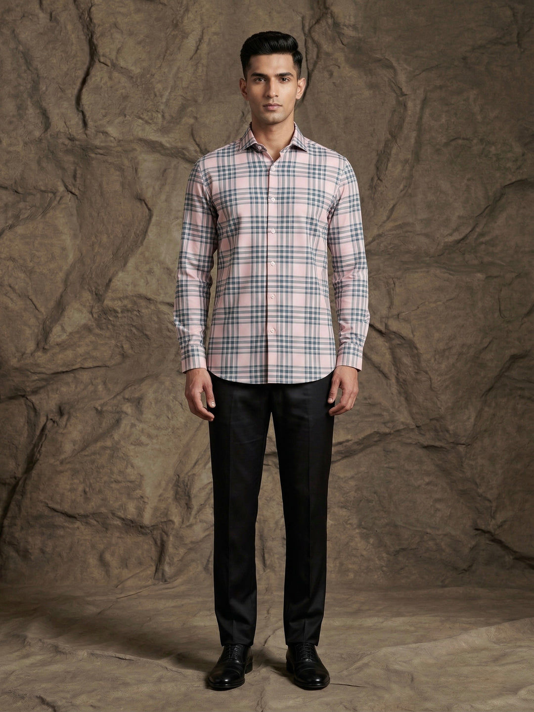 Light Pink Checkered Premium Cotton Shirt