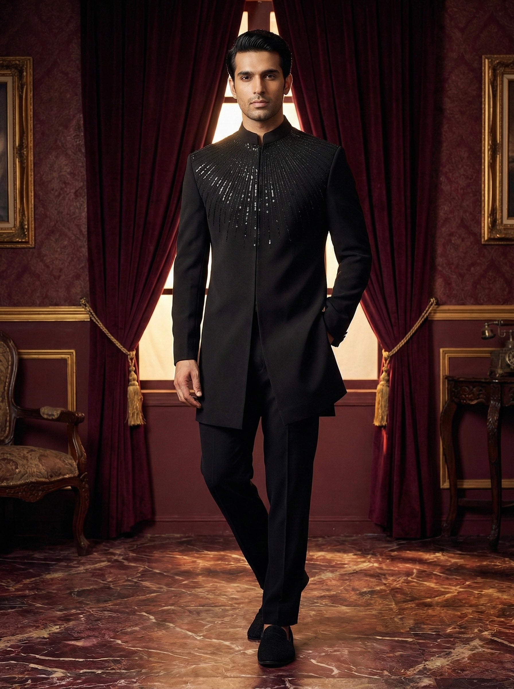 Midnight Radiance Hand-Embellished Bandhgala Set