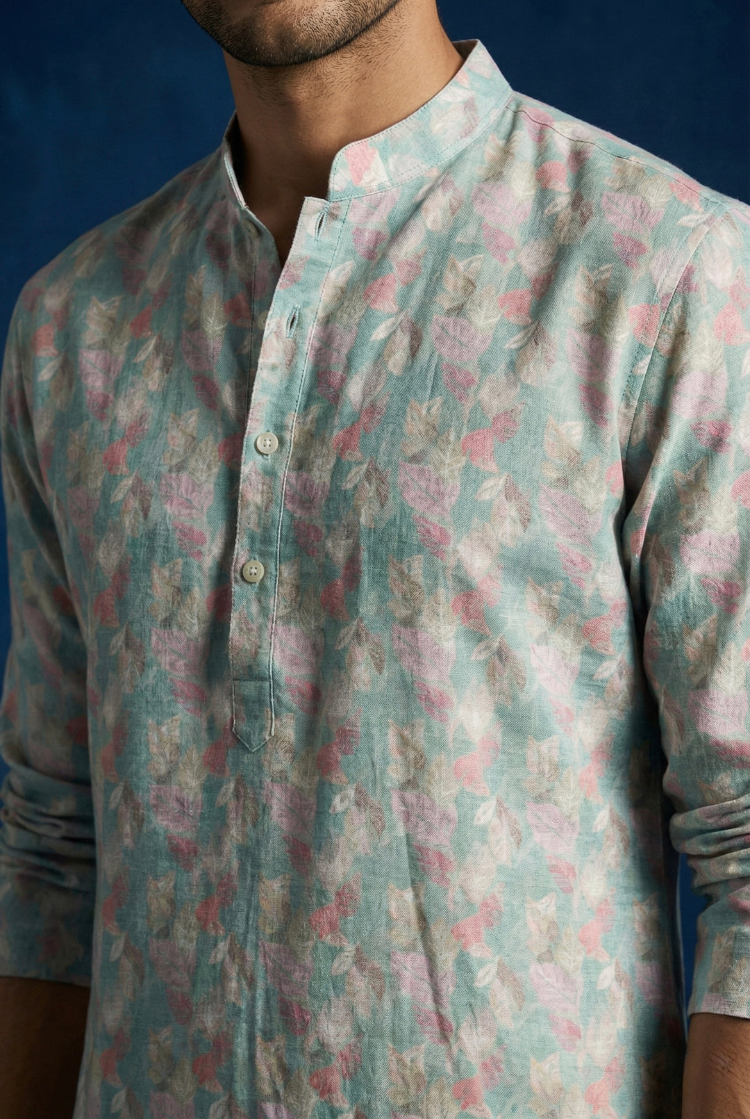 Abees Beige linen printed kurta for men - back view