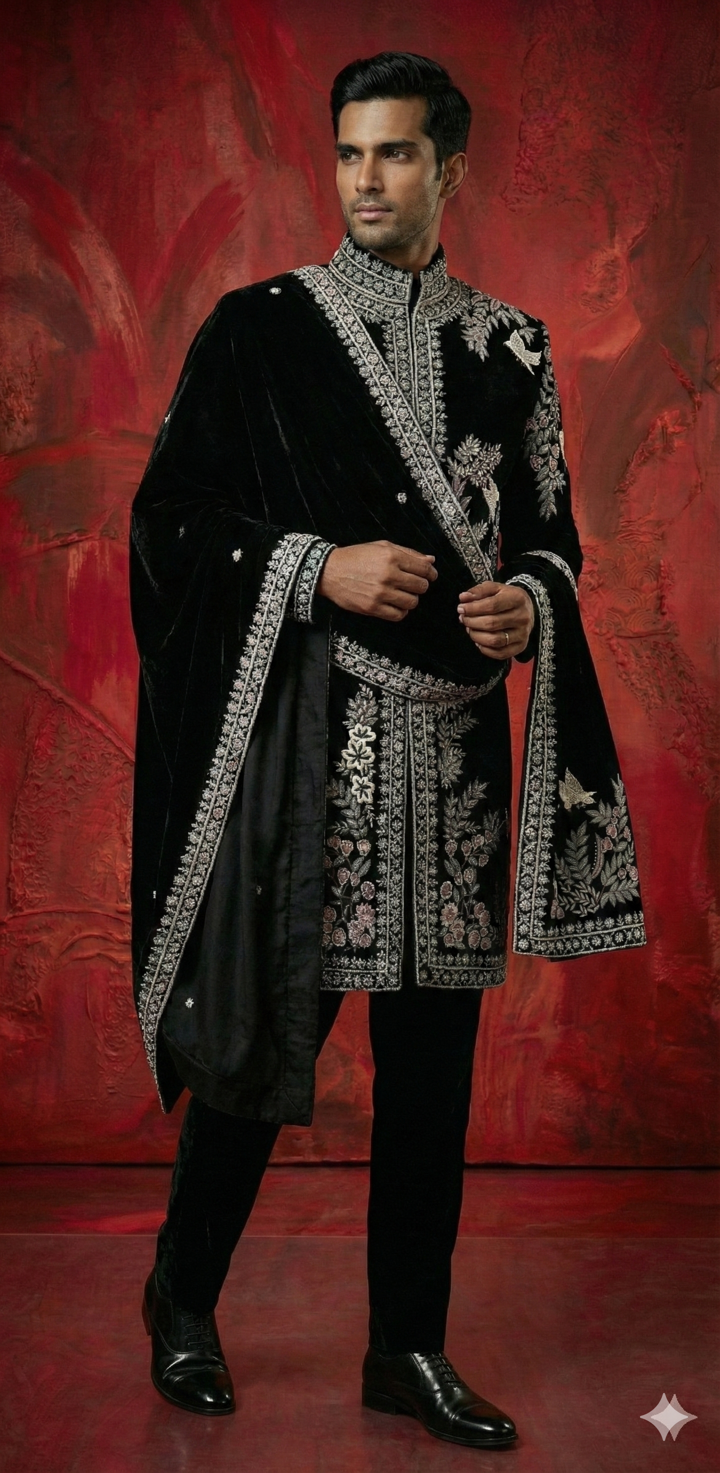 Midnight Noir Hand-Embroidered Sherwani Set