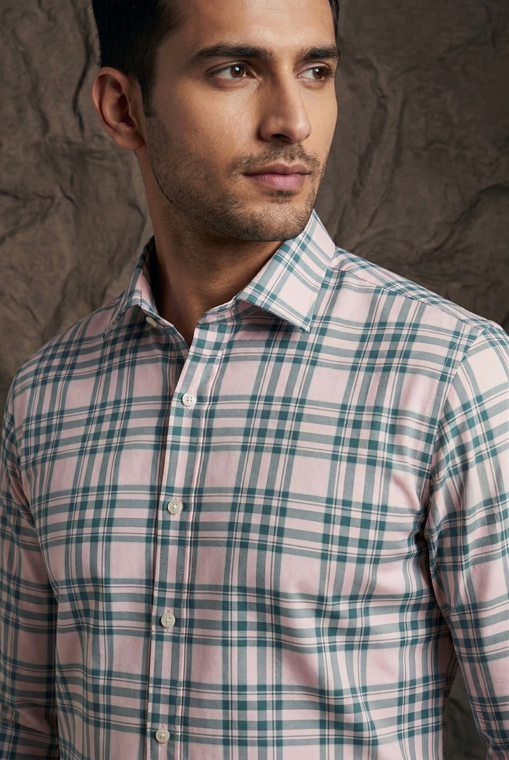 Light Pink Checkered Premium Cotton Shirt