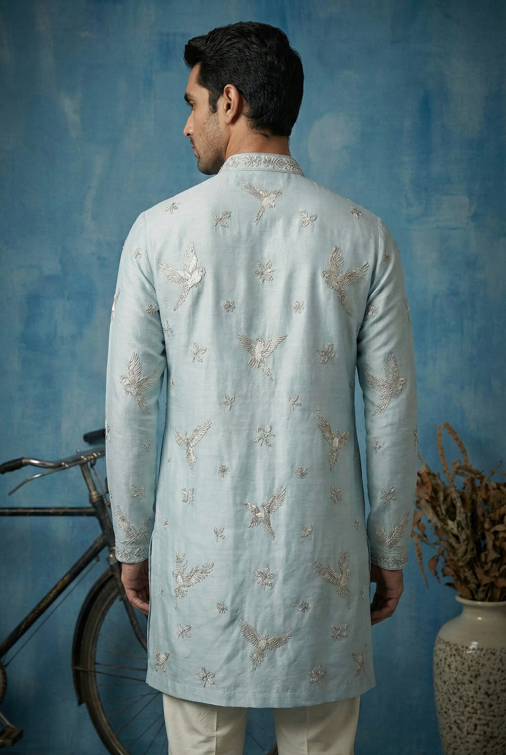 Abees Blue embroidered heritage kurta set - back view