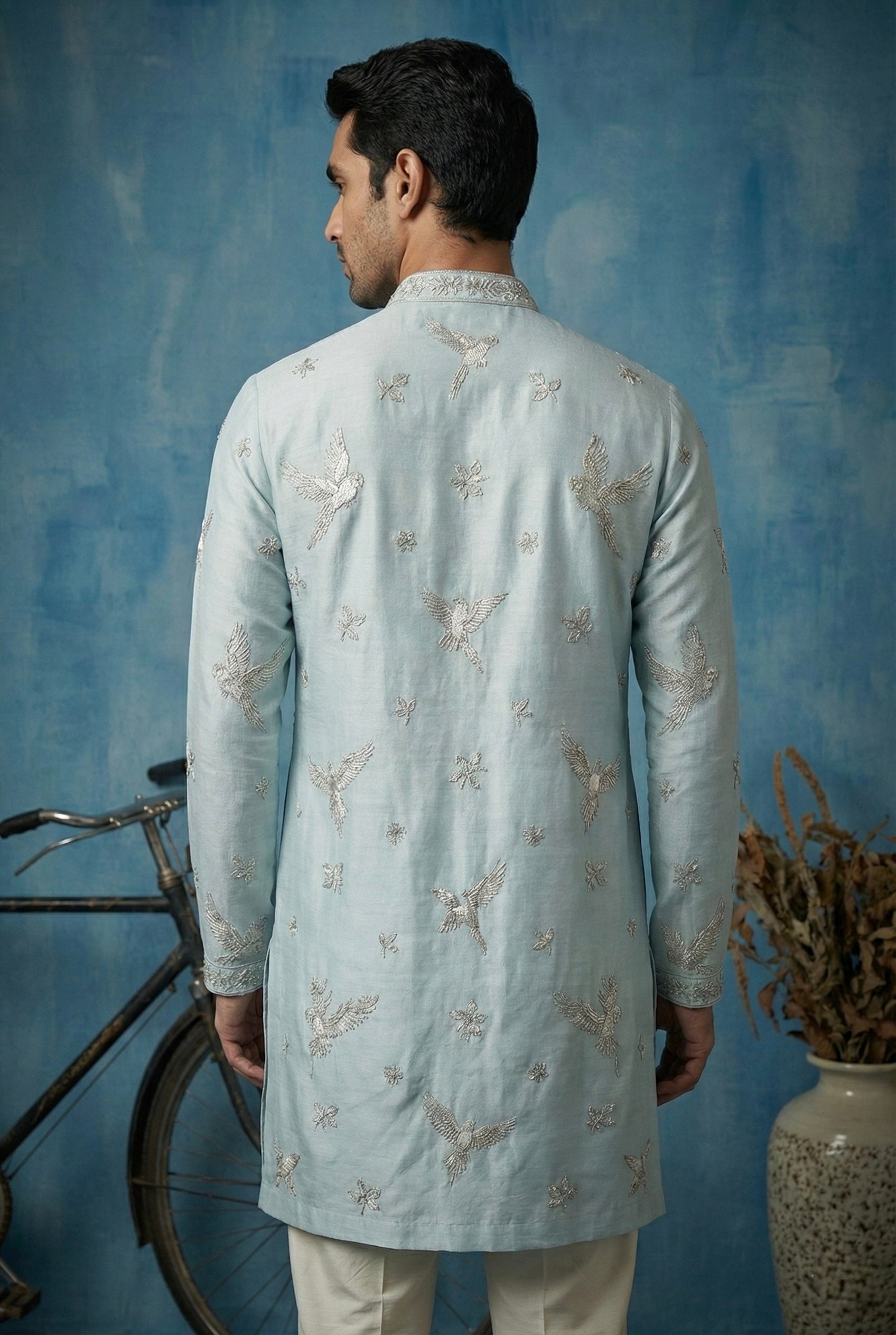 Powder Blue Embroidered Heritage Kurta Set for Men