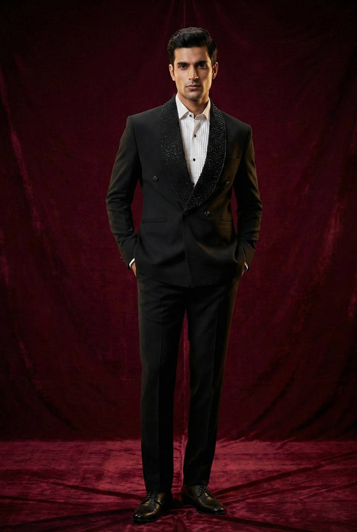 Abees Black sequin double-breasted tuxedo suit - detail view 1