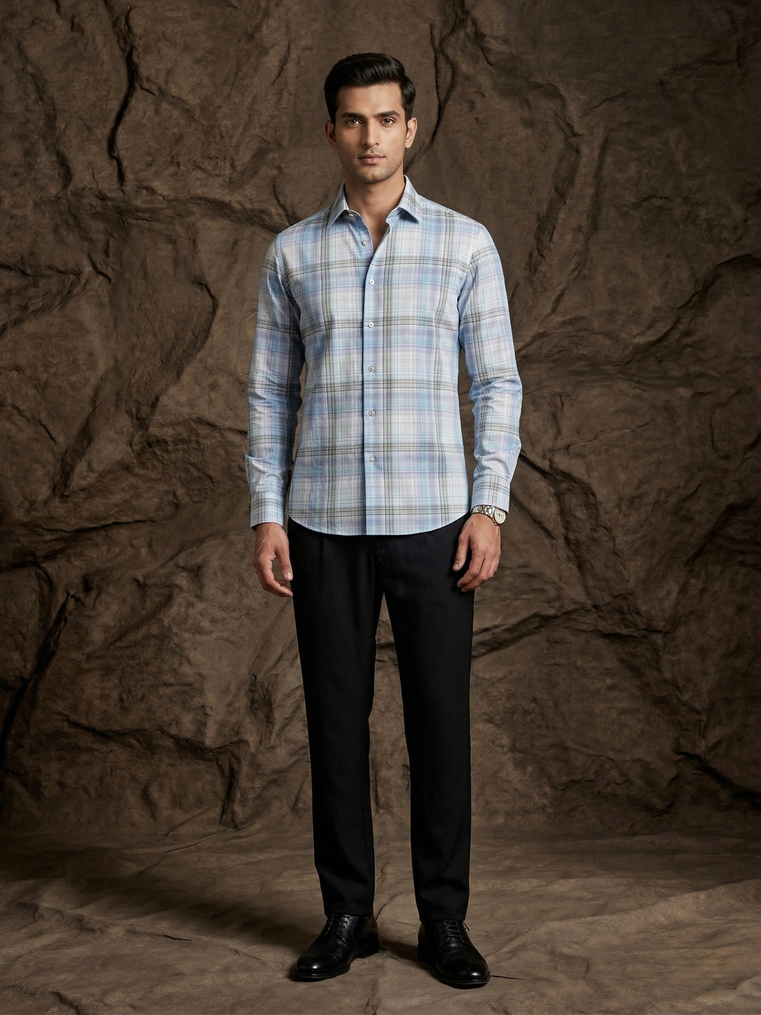 Light Blue Checkered Premium Cotton Shirt