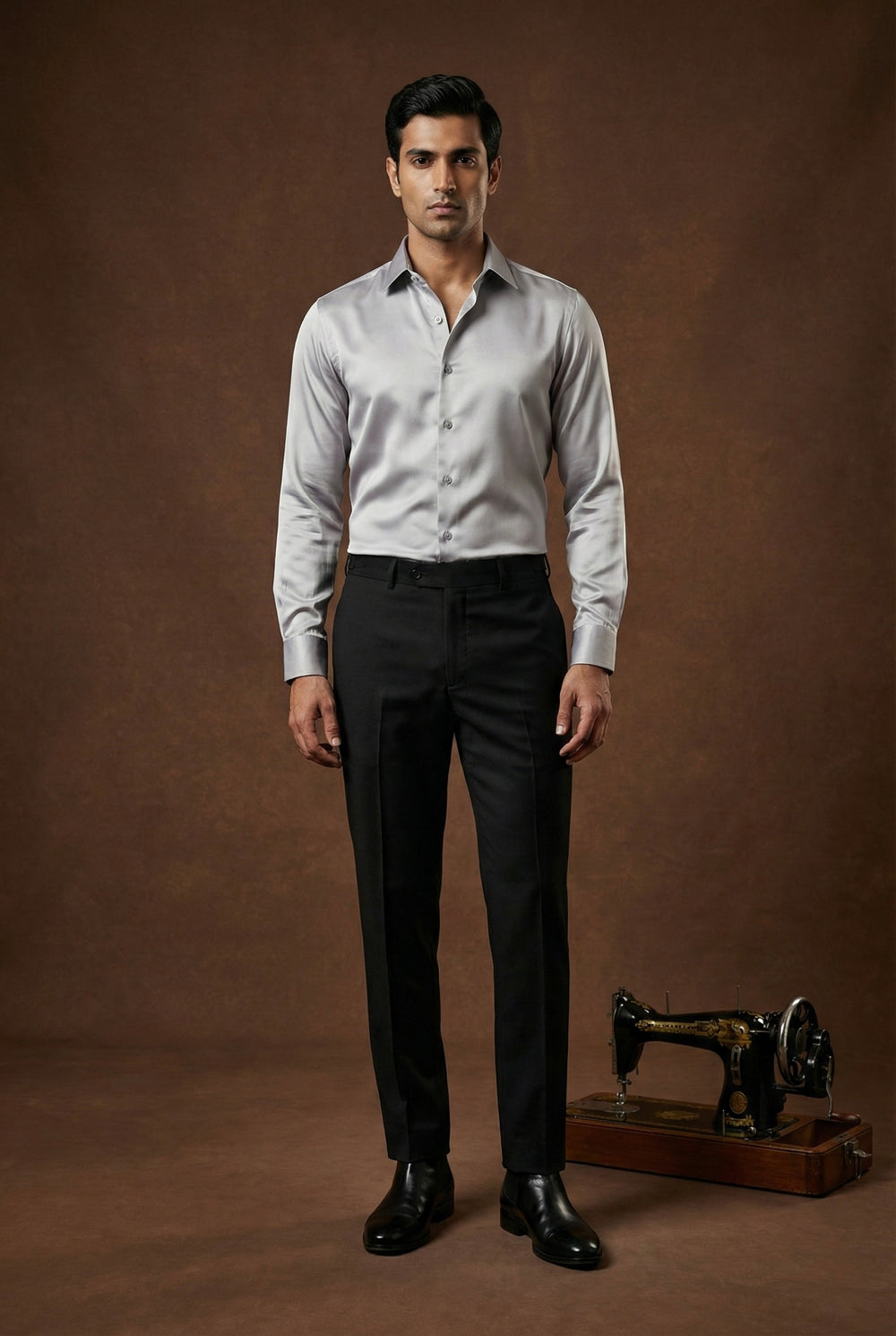 Abees Grey cotton blend solid formal shirt - front view