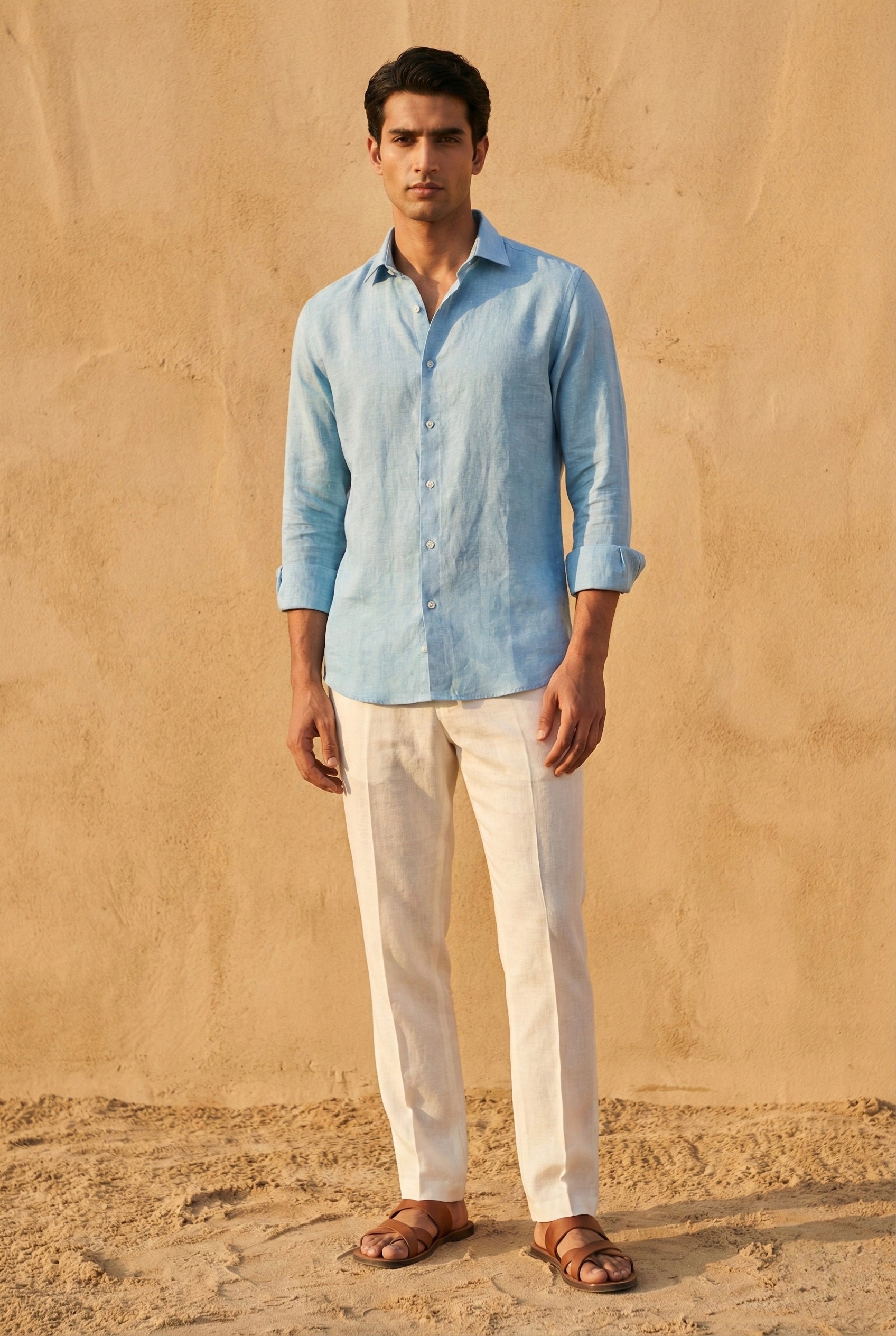 Sky Blue Pure Linen Shirt for Men
