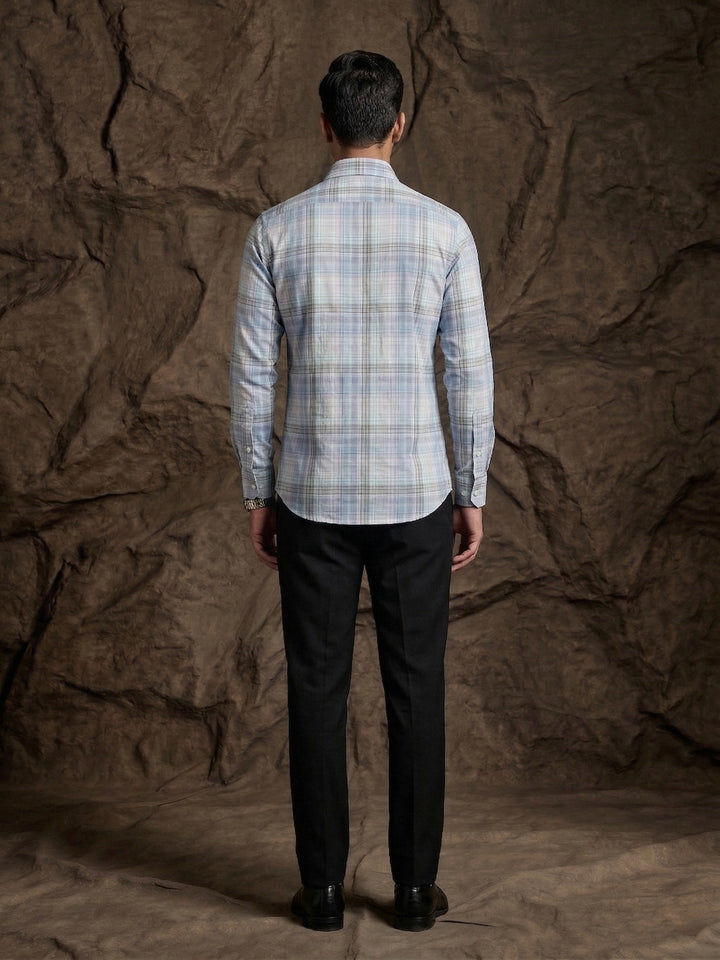 Light Blue Checkered Premium Cotton Shirt