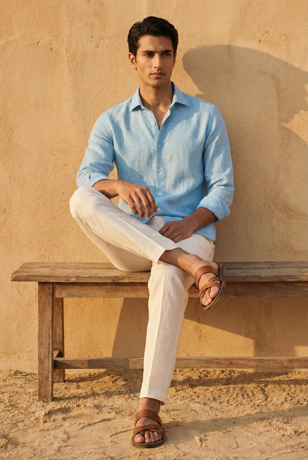 Abees Blue linen solid shirt - side view