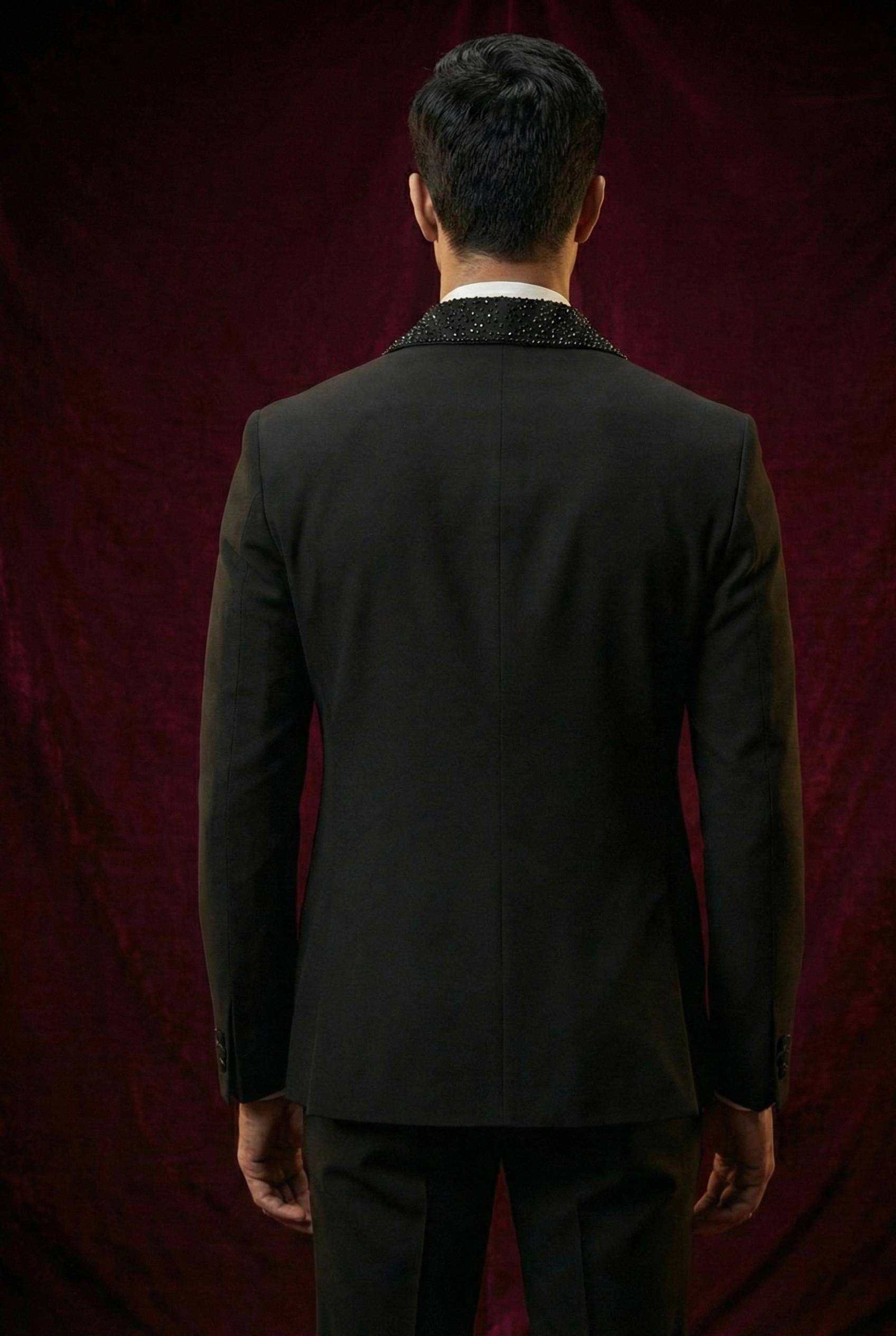 Abees Black sequin double-breasted tuxedo suit - side view