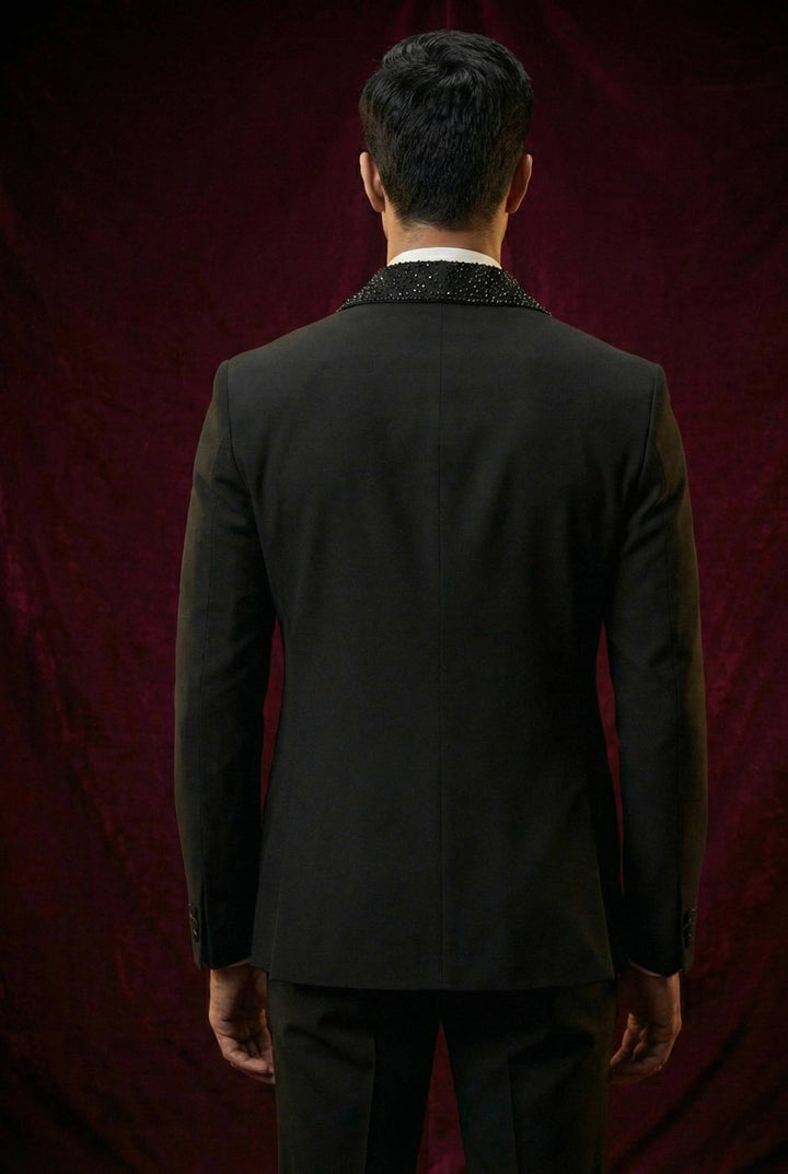Abees Black sequin double-breasted tuxedo suit - side view
