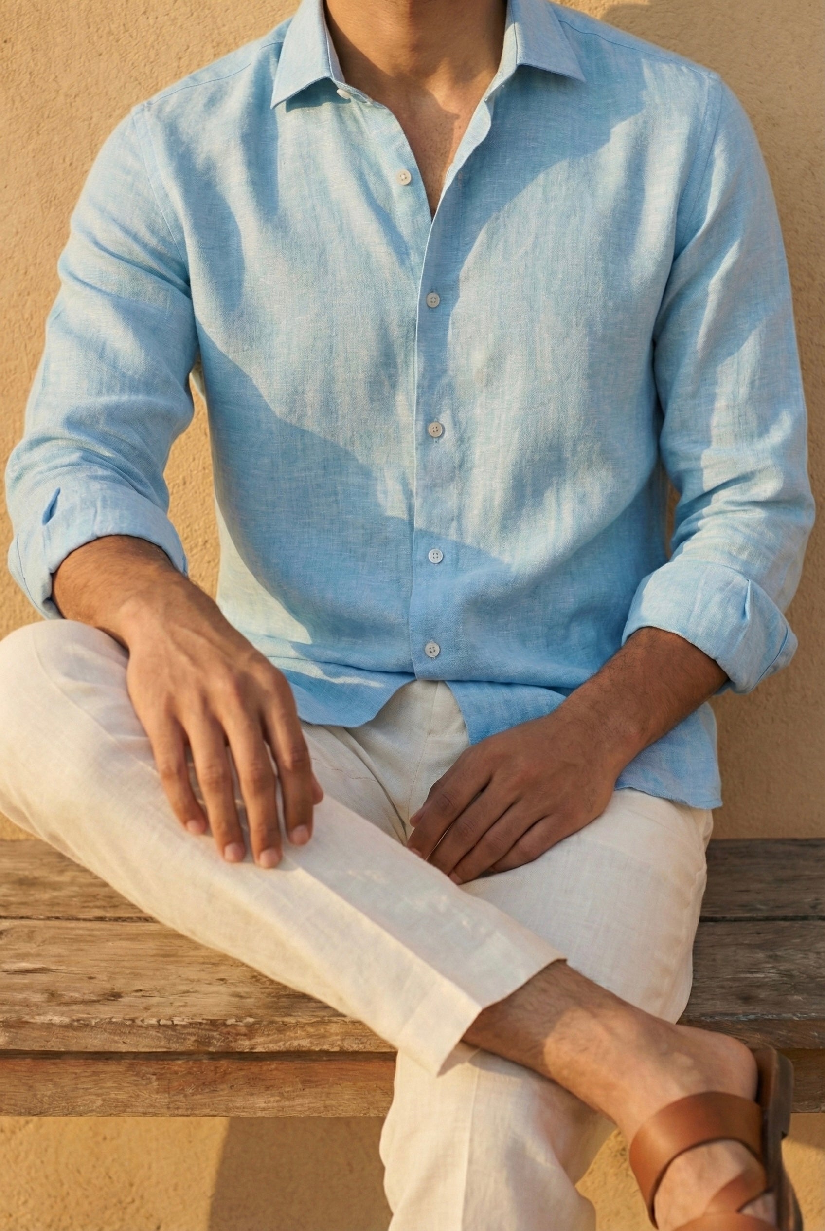 Sky Blue Pure Linen Shirt for Men