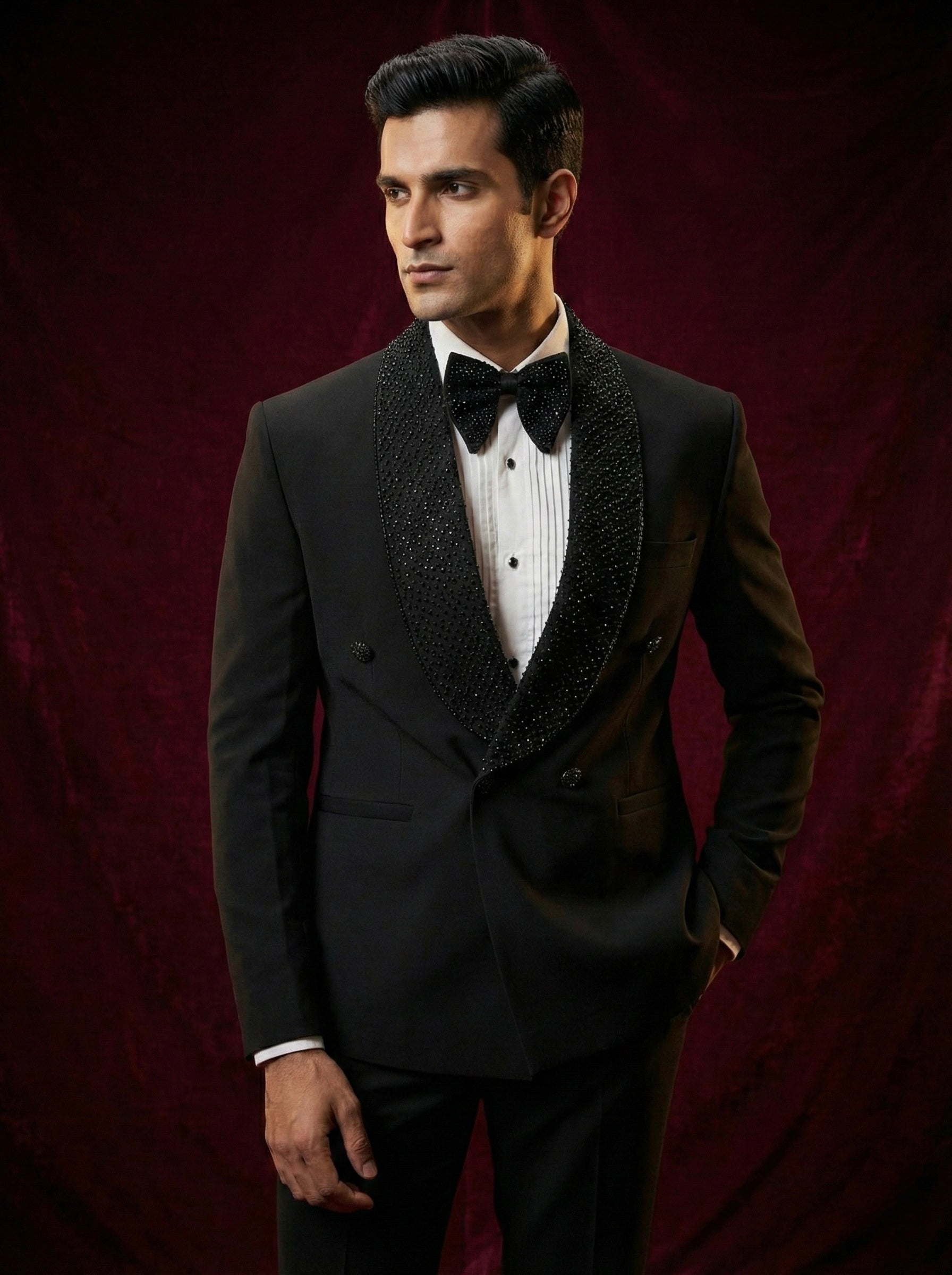 Black Double-Breasted Embellished Evening Suit