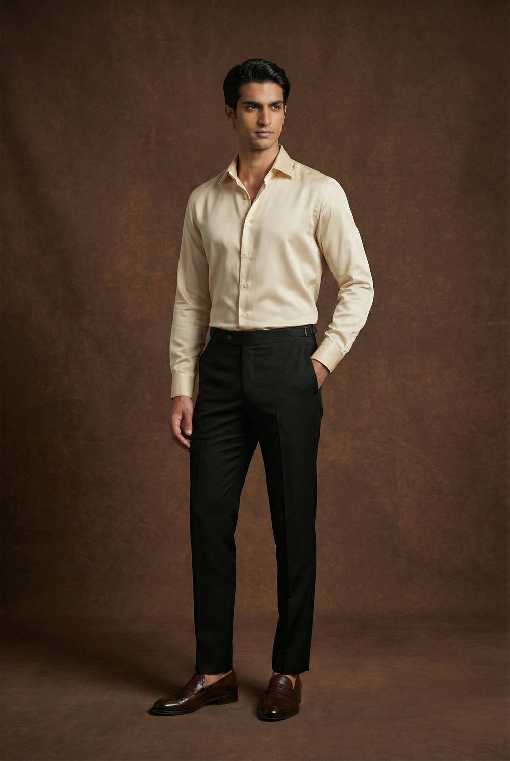 Abees Ivory cream solid formal shirt - front view