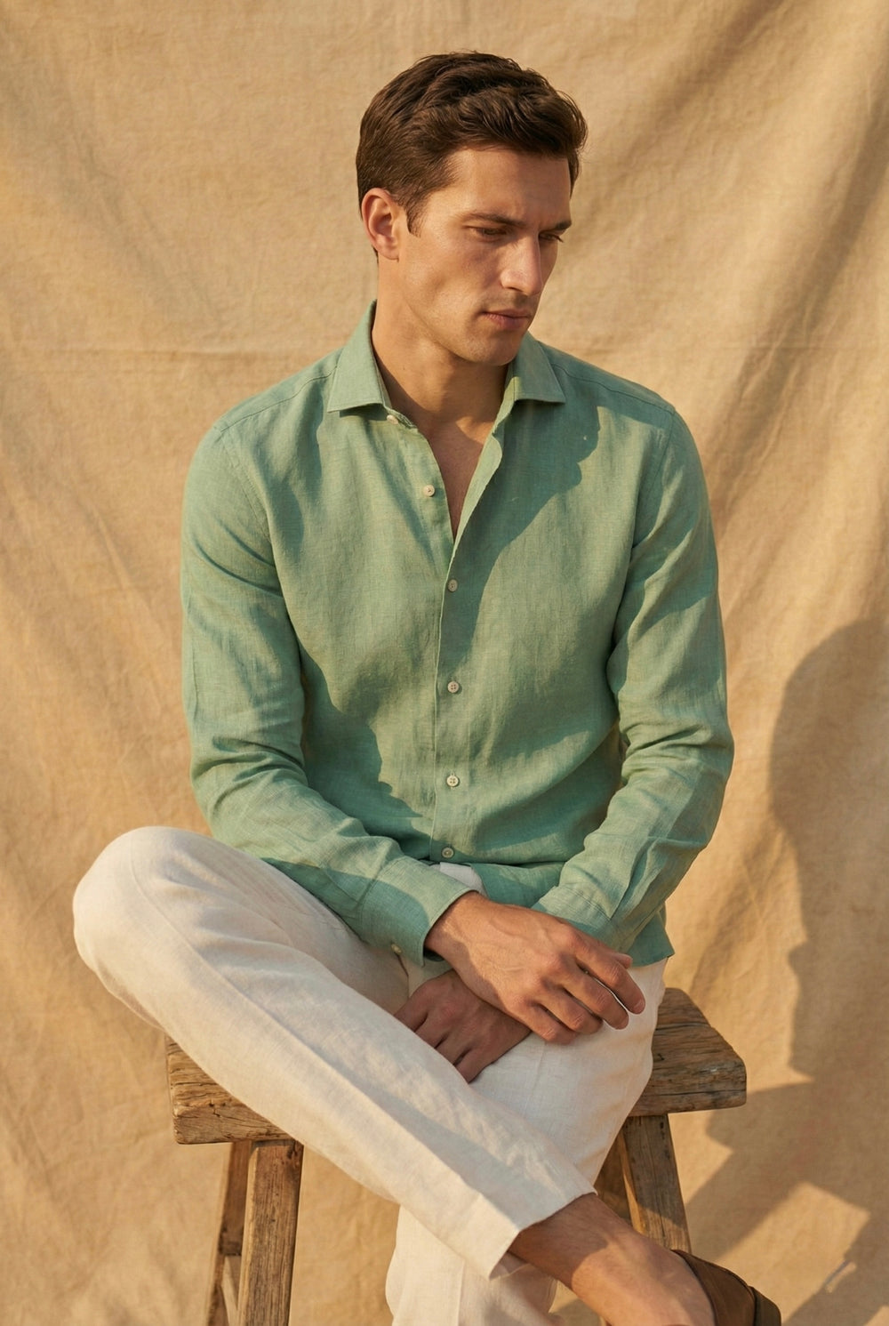 Abees Green linen solid shirt - back view